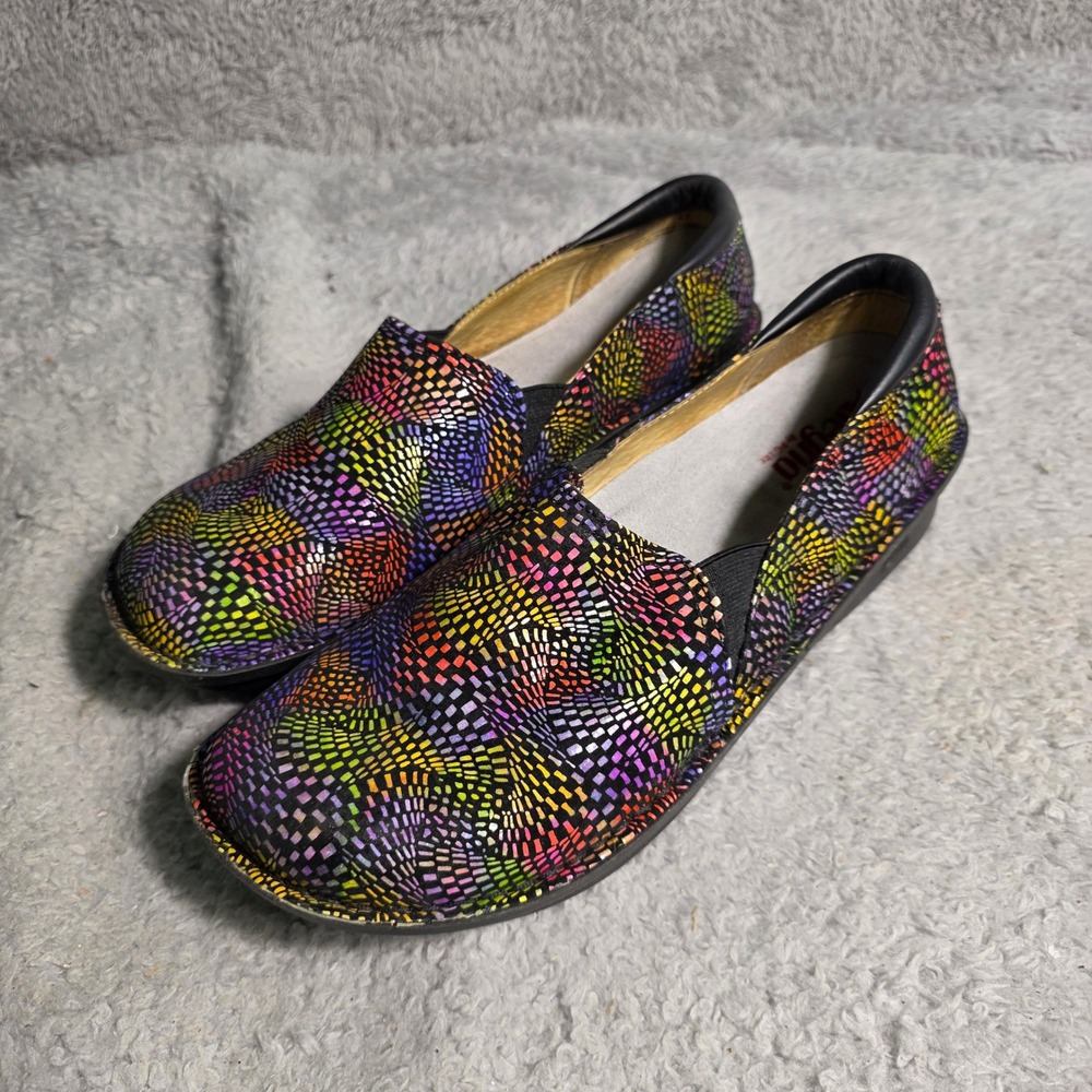 Alegria PG‎ Lite 777 Debra Rainbow Mosaic Leather Clogs Women 42 Excellent
